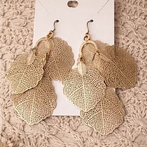 Gold Leaf Filigree Dangle Earrings - Women Jewelry